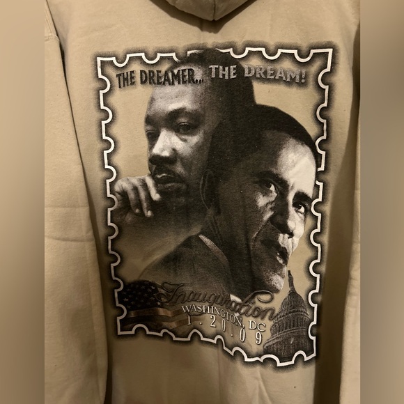 Vintage Obama 2009 Presidential Cream Hoodie Sweatshirt XL Inauguration Dreamer - Picture 7 of 14